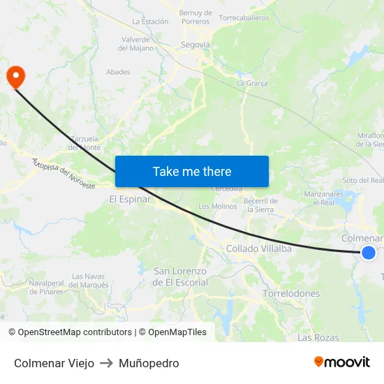 Colmenar Viejo to Muñopedro map