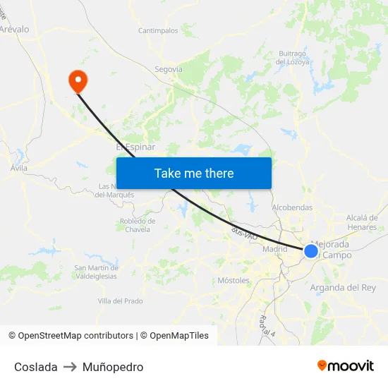 Coslada to Muñopedro map