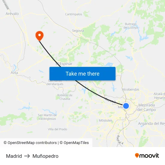 Madrid to Muñopedro map
