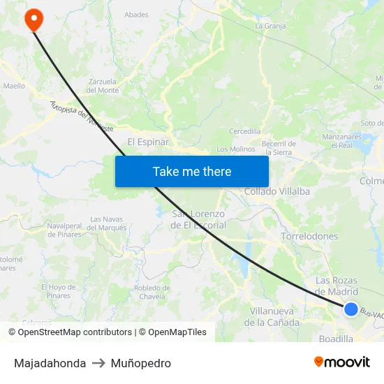 Majadahonda to Muñopedro map