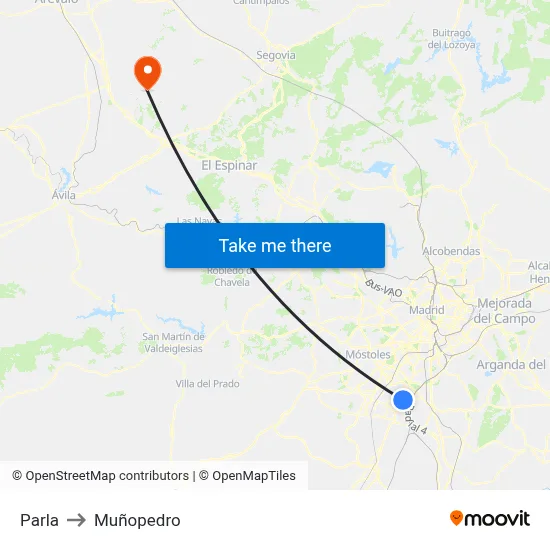 Parla to Muñopedro map