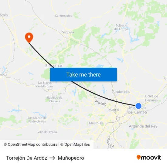 Torrejón De Ardoz to Muñopedro map