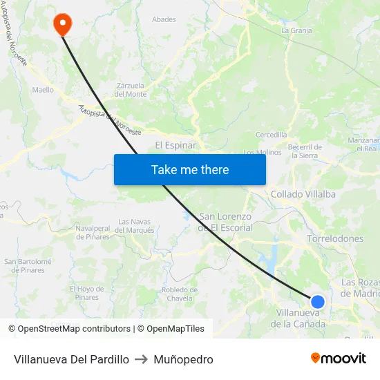 Villanueva Del Pardillo to Muñopedro map