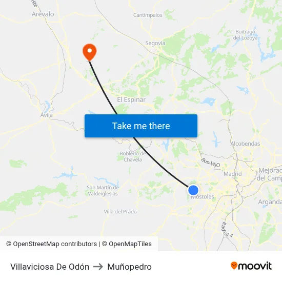 Villaviciosa De Odón to Muñopedro map