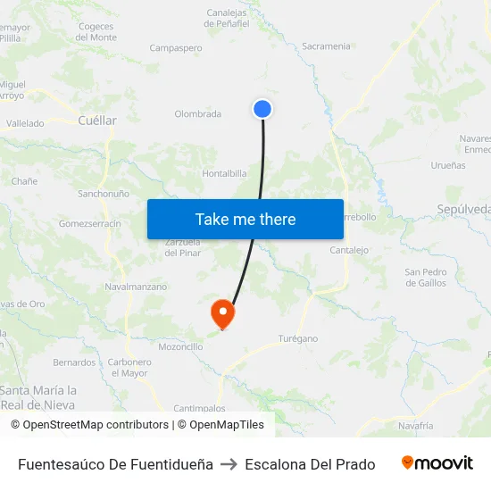 Fuentesaúco De Fuentidueña to Escalona Del Prado map