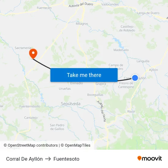 Corral De Ayllón to Fuentesoto map