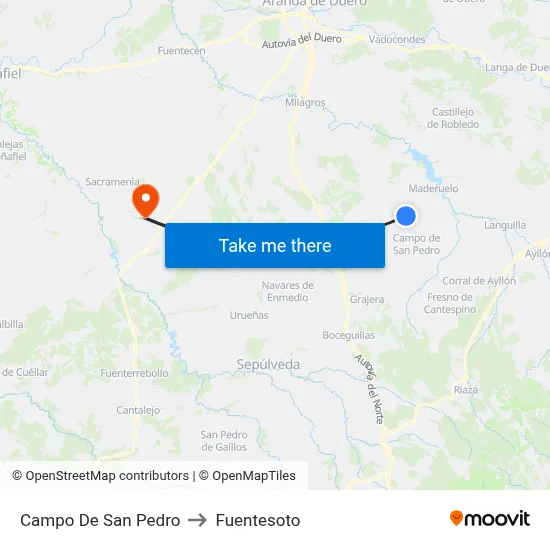 Campo De San Pedro to Fuentesoto map