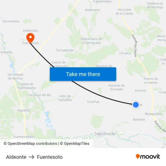 Aldeonte to Fuentesoto map
