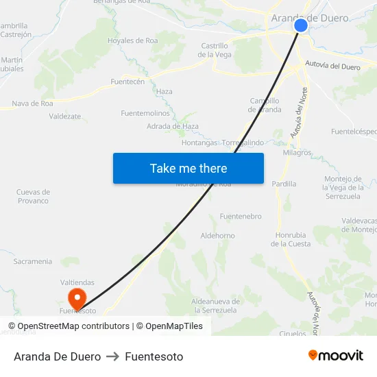 Aranda De Duero to Fuentesoto map