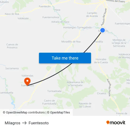Milagros to Fuentesoto map