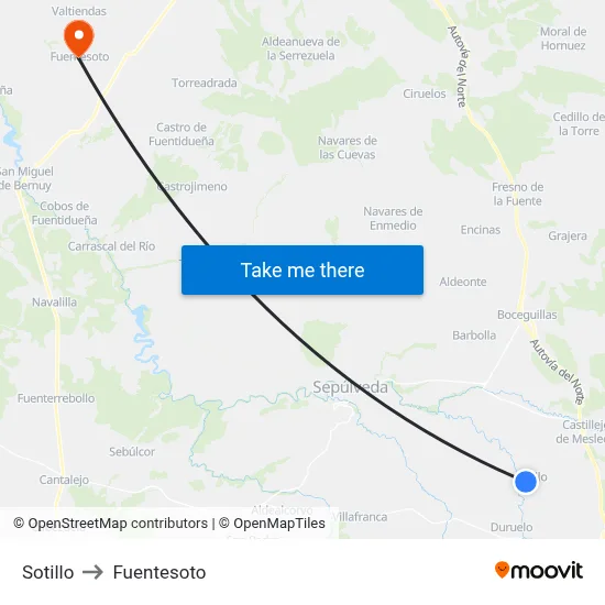 Sotillo to Fuentesoto map