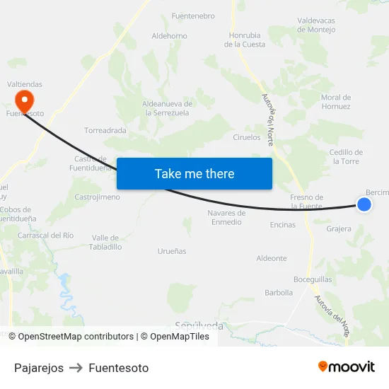 Pajarejos to Fuentesoto map