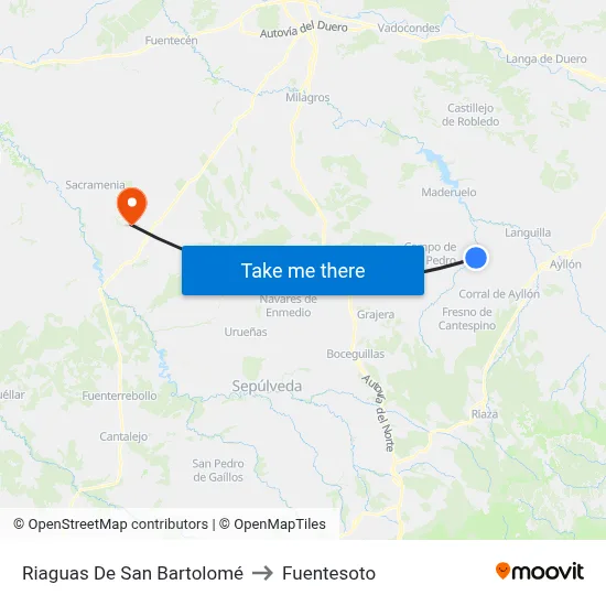 Riaguas De San Bartolomé to Fuentesoto map