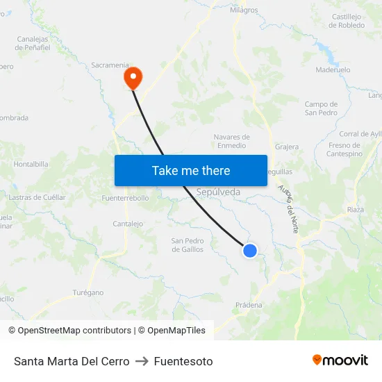 Santa Marta Del Cerro to Fuentesoto map