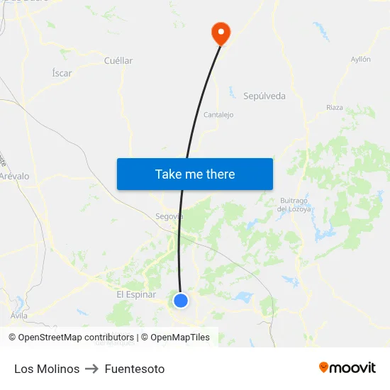 Los Molinos to Fuentesoto map