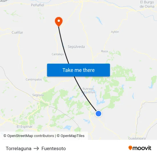 Torrelaguna to Fuentesoto map