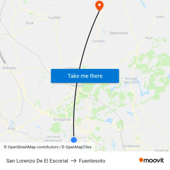 San Lorenzo De El Escorial to Fuentesoto map