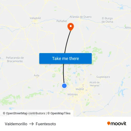 Valdemorillo to Fuentesoto map