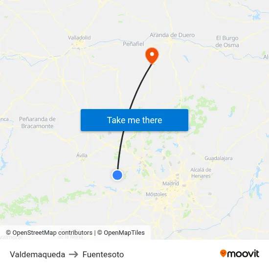 Valdemaqueda to Fuentesoto map