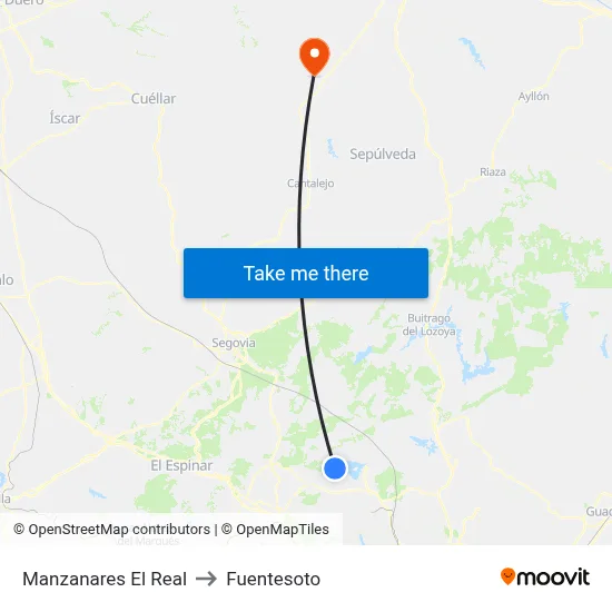 Manzanares El Real to Fuentesoto map
