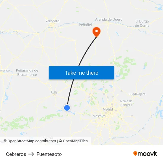Cebreros to Fuentesoto map