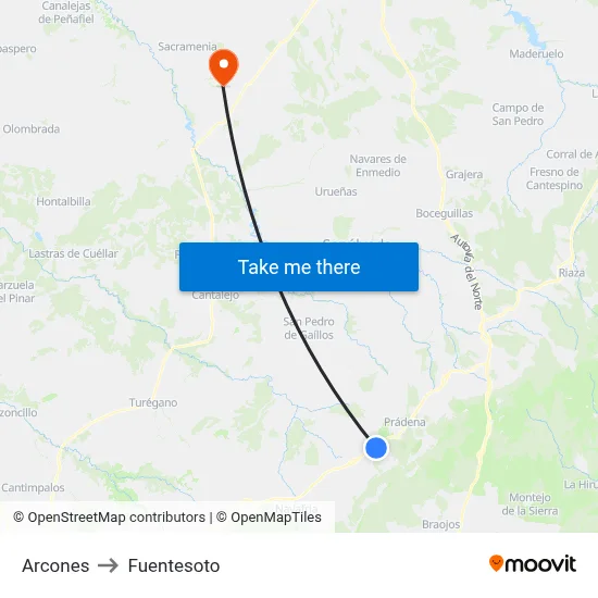 Arcones to Fuentesoto map