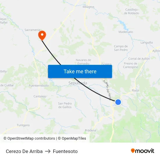 Cerezo De Arriba to Fuentesoto map