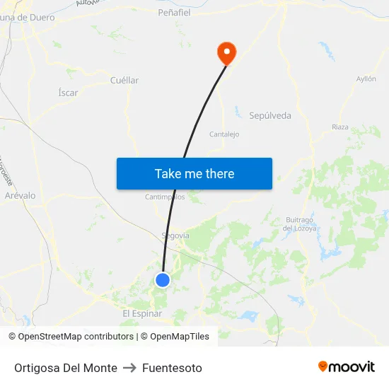 Ortigosa Del Monte to Fuentesoto map