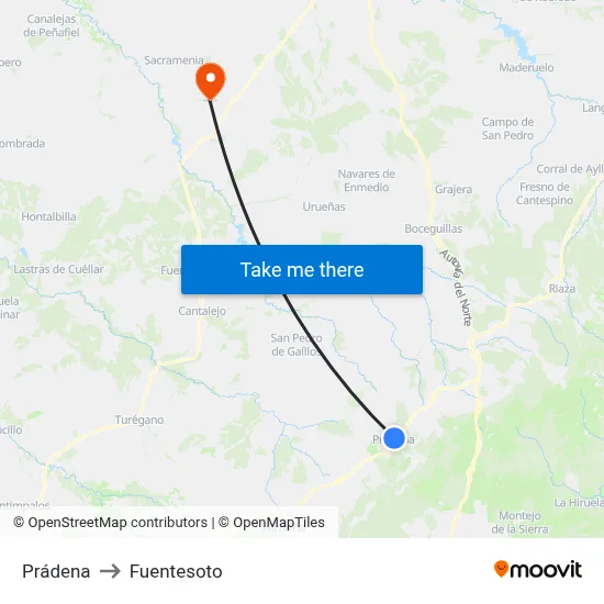 Prádena to Fuentesoto map