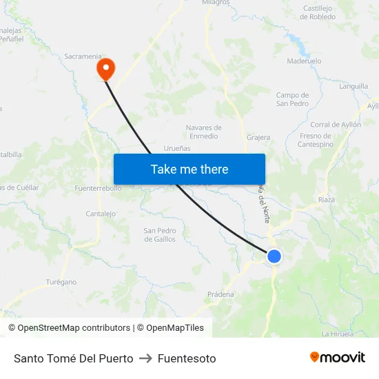 Santo Tomé Del Puerto to Fuentesoto map