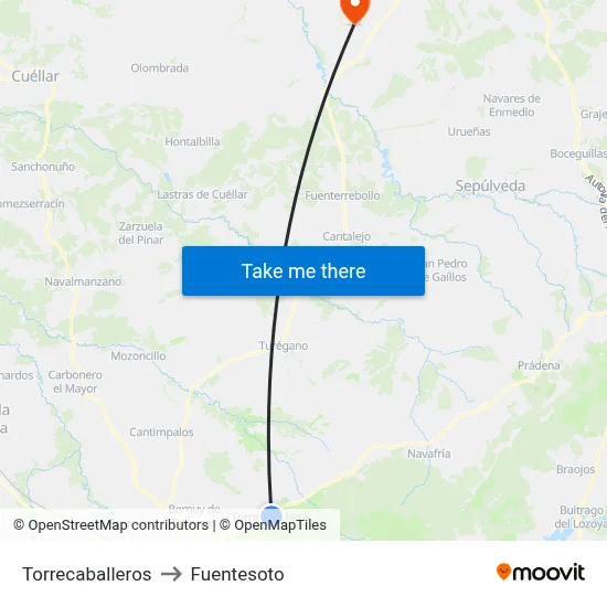 Torrecaballeros to Fuentesoto map