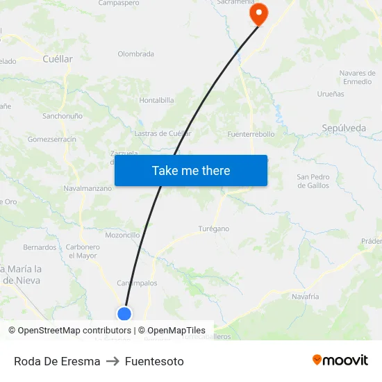 Roda De Eresma to Fuentesoto map