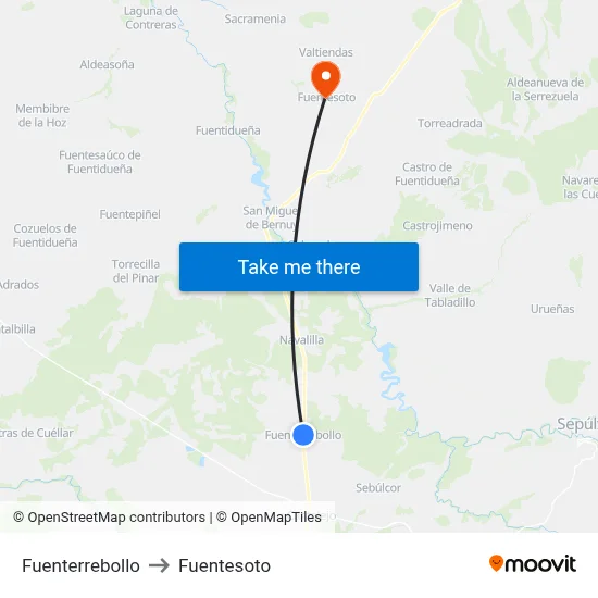 Fuenterrebollo to Fuentesoto map