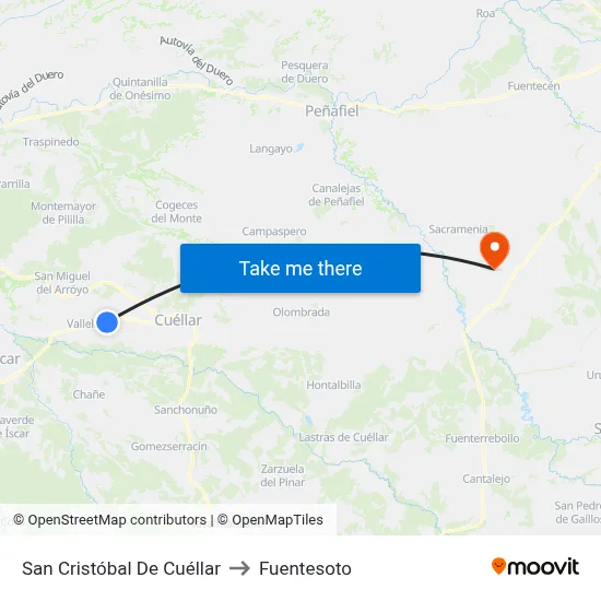 San Cristóbal De Cuéllar to Fuentesoto map