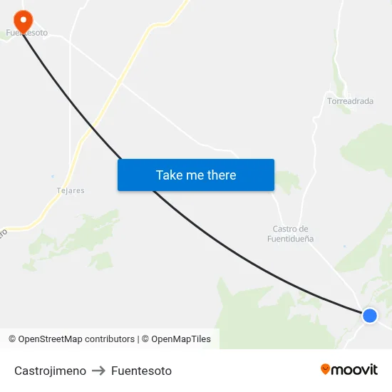 Castrojimeno to Fuentesoto map