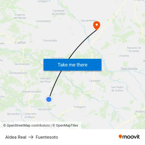 Aldea Real to Fuentesoto map