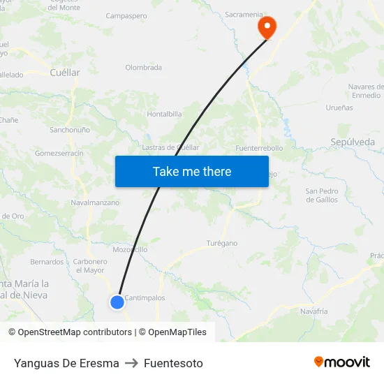 Yanguas De Eresma to Fuentesoto map