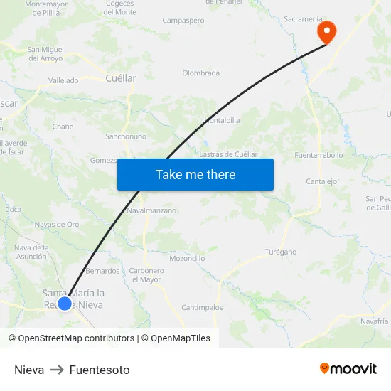 Nieva to Fuentesoto map