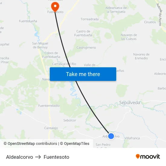 Aldealcorvo to Fuentesoto map