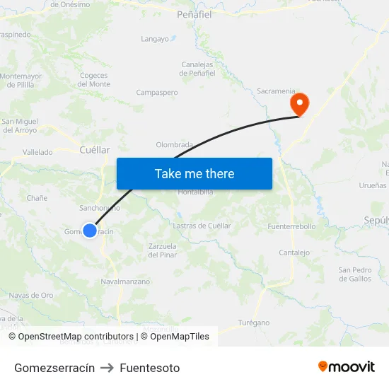Gomezserracín to Fuentesoto map