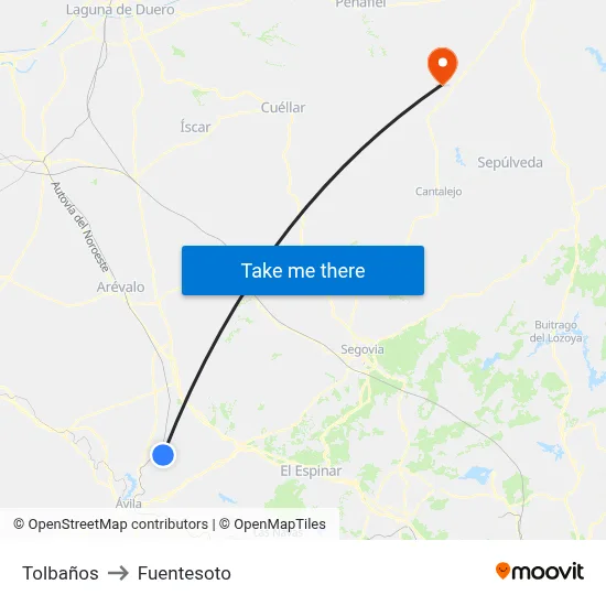 Tolbaños to Fuentesoto map