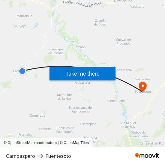Campaspero to Fuentesoto map