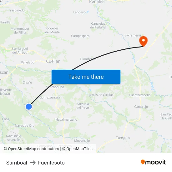 Samboal to Fuentesoto map