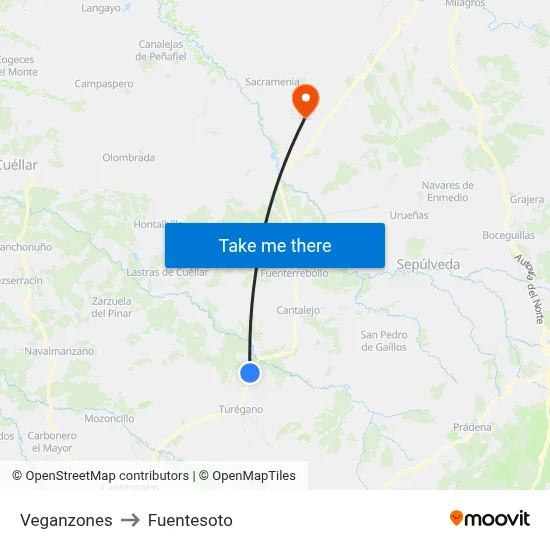 Veganzones to Fuentesoto map