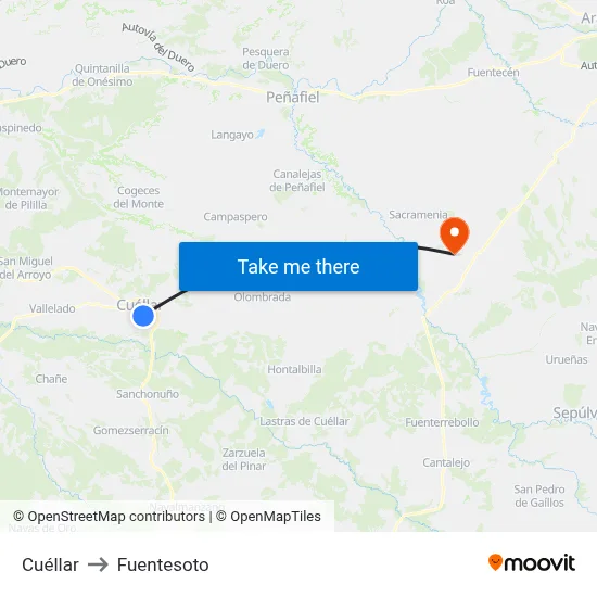 Cuéllar to Fuentesoto map