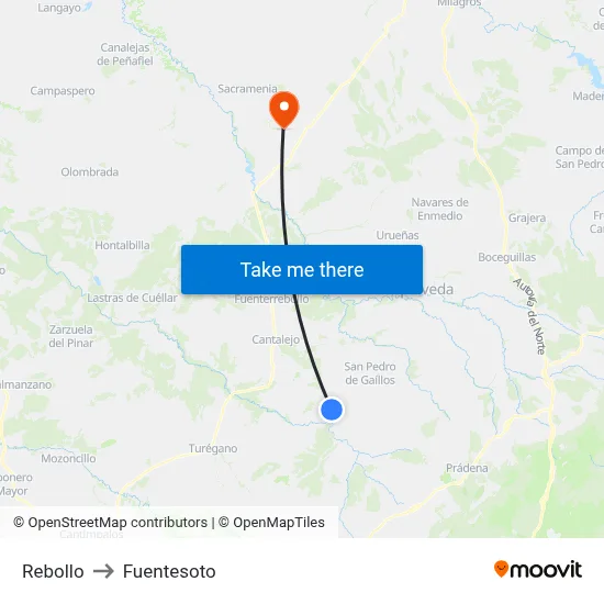 Rebollo to Fuentesoto map