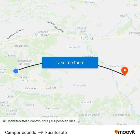 Camporredondo to Fuentesoto map