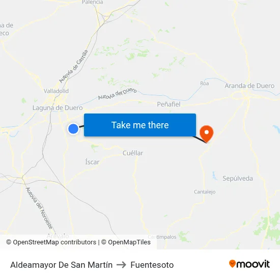 Aldeamayor De San Martín to Fuentesoto map