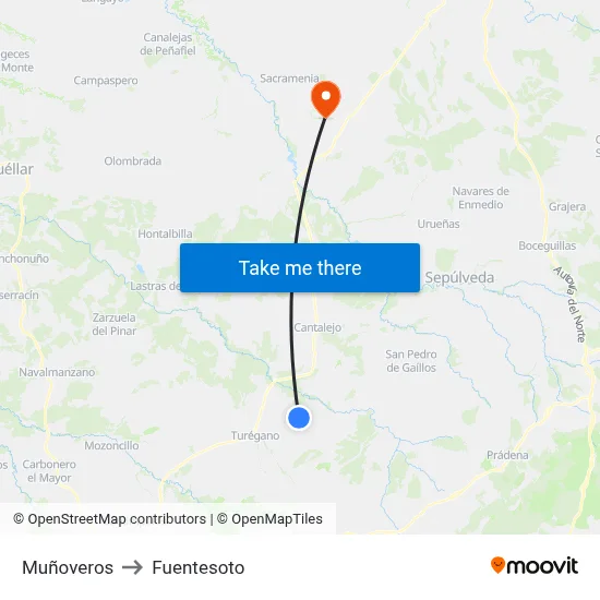 Muñoveros to Fuentesoto map