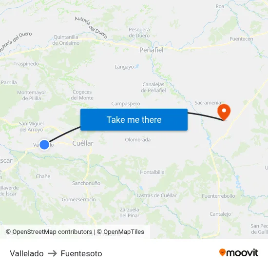 Vallelado to Fuentesoto map